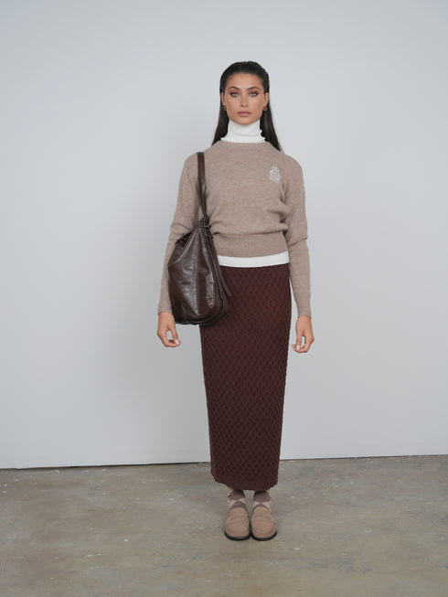 Point Fine Knit Crew Melange Sweater in Heather Brown